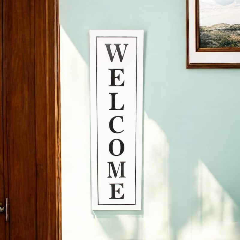 HomeRoots 39" X 11" White and Black Welcome Metal Wall Decor - White/Black - 11 in. x 39 in.  x 0.75 in.