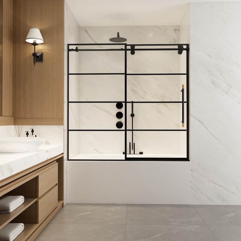 Losar Sliding Framed Bathtub Shower Door Tempered Glass - 60" W x 66" H