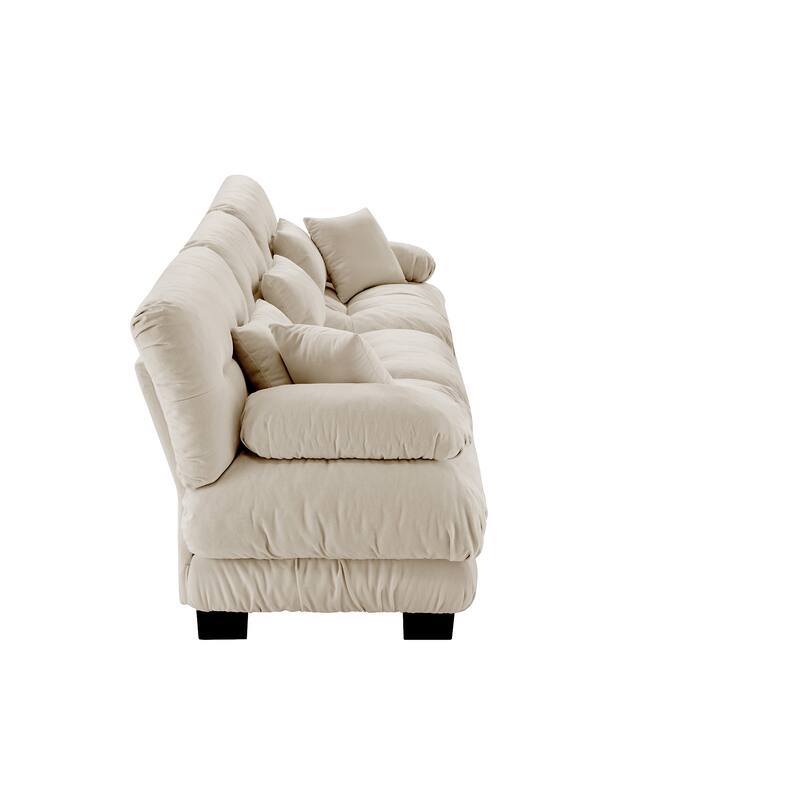 133.8" Chenille 4-Seat Sofa with Bolster Arms & Deep Cushions