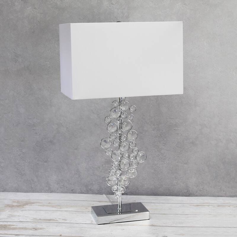Lalia Home Lumiluxxe 26.25" Tall Contemporary Crystal Glitz and Chrome Glam Table Lamp with White Fabric Rectangular Shade