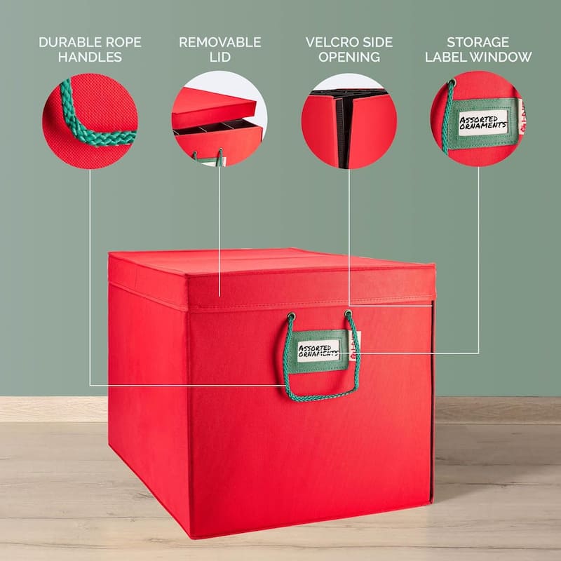 Christmas Ornament Storage Container Box with Dividers - Stores up to 72- 4" Ornaments - 3 Removable Trays with Separators.