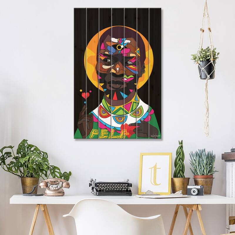 Fela Print On Wood by Indie Lowve - Multi-Color