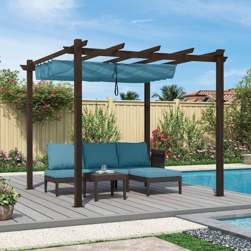 PURPLE LEAF Outdoor Retractable Bronze Metal Pergola w Canopy for Beach Deck Gazebo