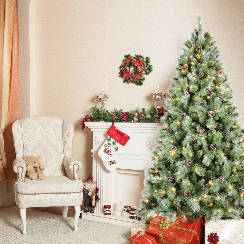 7.5FT Christmas Tree with 92 Pine Cones-1588 Tips, Mixed PVC & Hard Needle Branches,Hinged Structure for Easy Setup