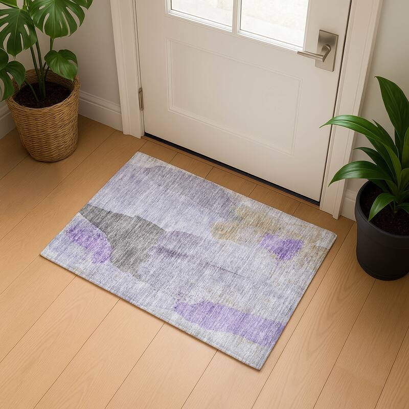 Premium Washable Super Soft Vintage Modern Mayfield Rug - Lavender - 1'8" x 2'6"