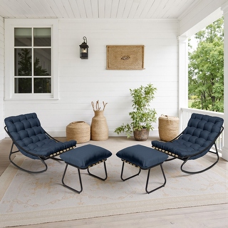 Outdoor Rocking Chaise Lounge Set with Ottoman and Cushions(Set of 2 ...