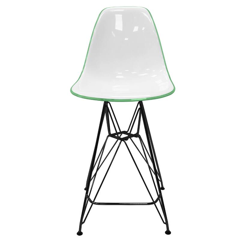 Cresco Acrylic Barstool in Brushed Black Steel Base with Ergonomic Seat, Footrest, & Floor Pads for Kitchen or Home Bar Set of 2
