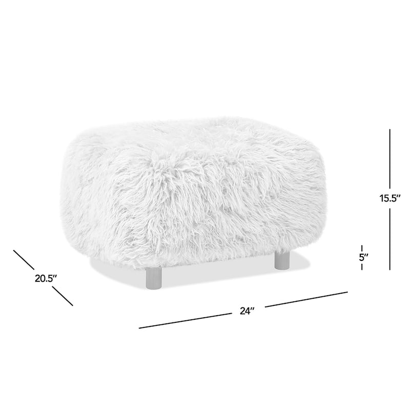 Enchante 24.5" Oak Wood Shearling Sheepskin Ottoman