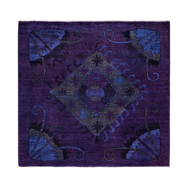 Overdyed One-of-a-Kind Hand-Knotted Square Area Rug - Purple - 5' 1" x 5' 3"