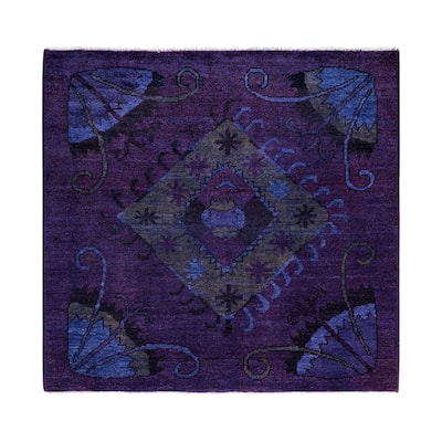 Overdyed One-of-a-Kind Hand-Knotted Square Area Rug - Purple - 5' 1" x 5' 3"