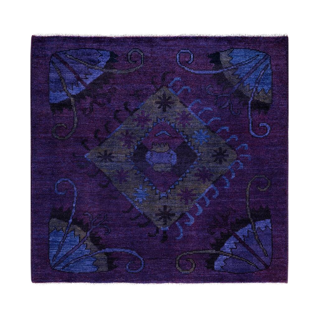 Overdyed One-of-a-Kind Hand-Knotted Square Area Rug - Purple - 5' 1" x 5' 3"