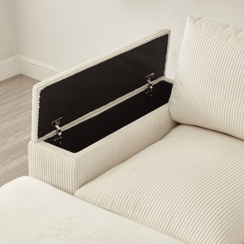 U-Shaped Sectional Sofa with 2 Movable Ottomans, Comfy Corduroy Upholstered 4 Seater Sofa, Lounge Sofa with Storage Armrests