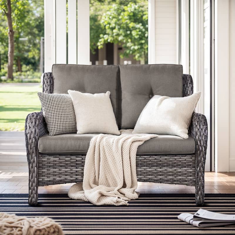 Gymojoy Outdoor High-back Wicker Loveseat Sofa For Home Garden