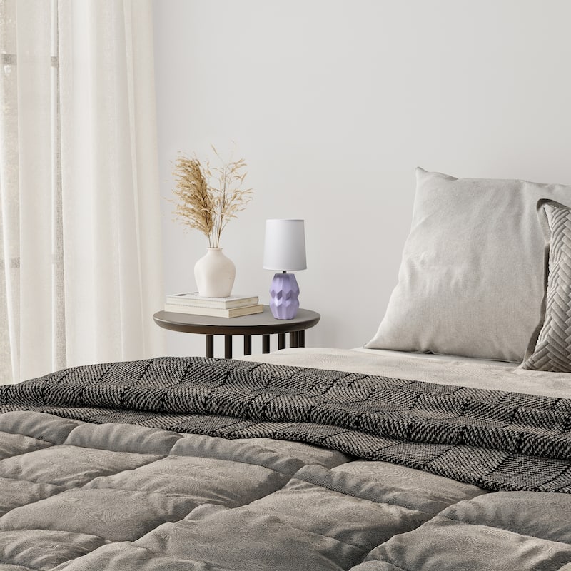 Geometric Ceramic Table Lamp with White Drum Shade - 19.5" - Purple