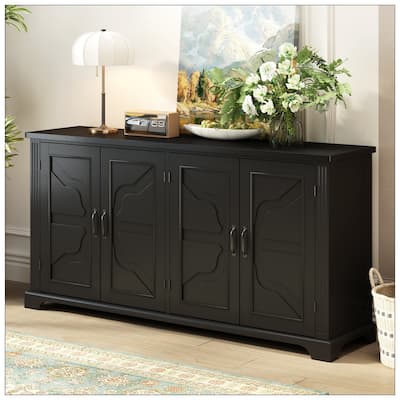 American Country Style Wooden Sideboard with Pine Doors and Legs
