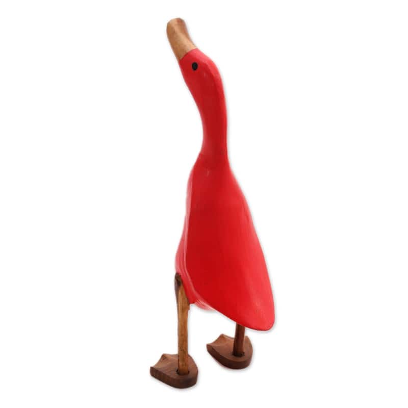 Handmade Barefoot Duck Wood And Bamboo Root Sculpture (Indonesia) - 13" H x 4.3" W x 5.5" D