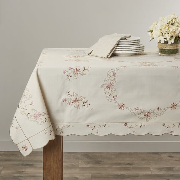 Violet Linen Renaissance Embroidered Pattern Tablecloth