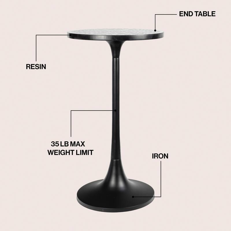 Miles 25" Modern Bohemian Metal/Resin Inlay Top End Table, by JONATHAN Y