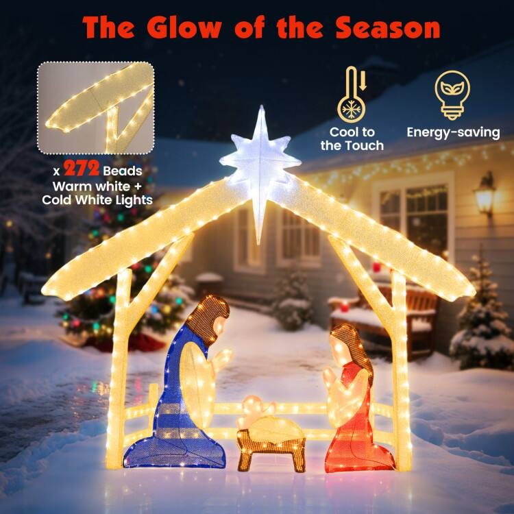 Multi-Color Metal Fabric Lighted 4ft Christmas Nativity Set with 272 LEDs - Multi Color - 4.7ft x 11" x 4 ft