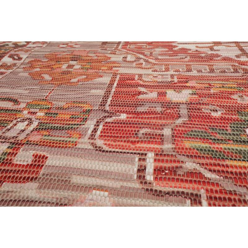 Handmade Beige,Coral Flatweave Polyster Traditional Oriental Area Rug
