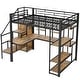 preview thumbnail 6 of 7, Full Size Loft Bed with Built-in Desk and Storage Staircase, Metal Kids Bed Frame with Small Wardrobe and Storage Shelves, Black