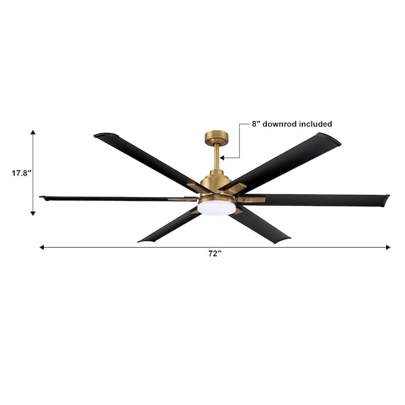 72" Antique Brass Aluminum Large Ceiling Fan with Light and Remote