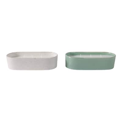 Ceramic and Wax Grapefruit Ginger Candle (Set of 2) - 3" Multi-Colored - 10" x 4" x 3"