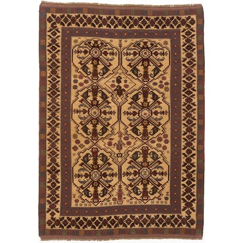 ECARPETGALLERY Hand-knotted Tajik Tribal Beige, Red Wool Rug - 6'8" x 9'6"