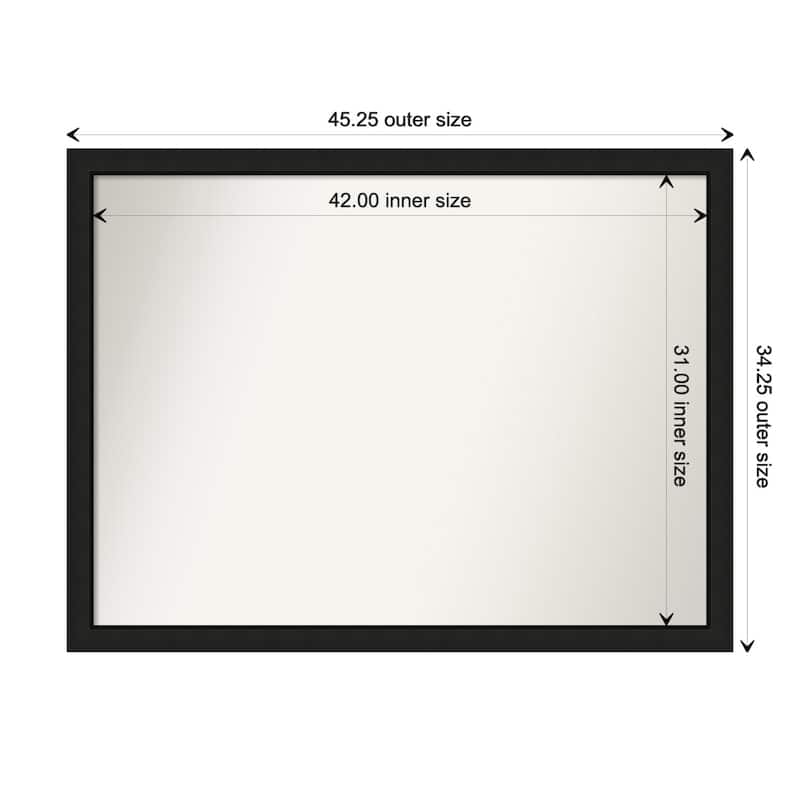 Midnight Black Narrow Framed Non-Beveled Custom Wall Mirror, Bathroom Vanity Mirror - Outer Size: 45.25 x 34.25