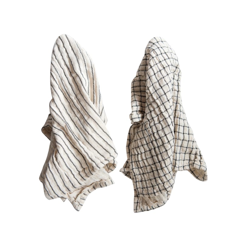Blue & White Cotton Tea Towel (Set of 2 Patterns) - Set of 2 - White
