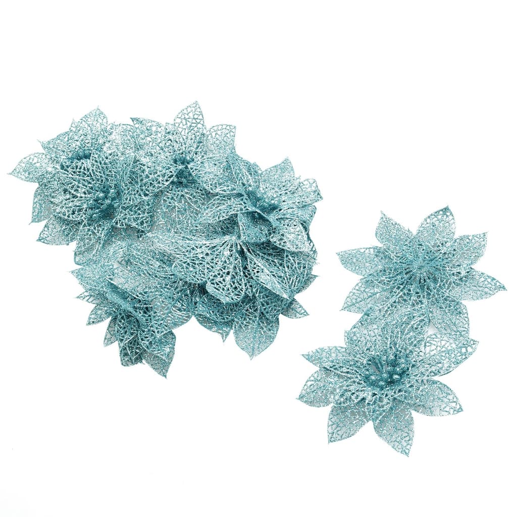 Party Christmas Tree Artificial Glitter Hanging Ornaments Flower 10PCS - Blue - 15 x 3cm/6" x 1.2"(L*W)