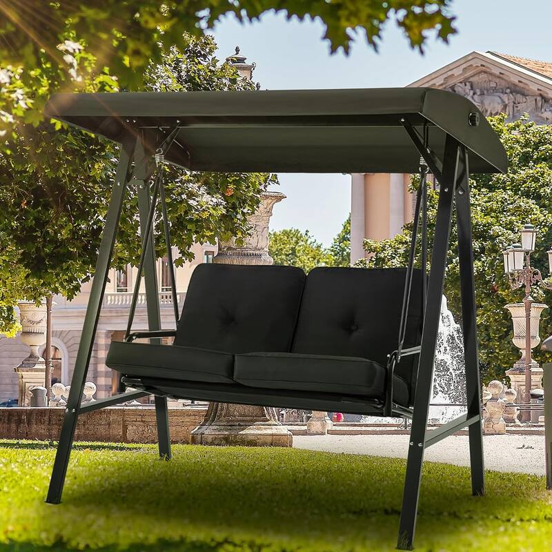 2-Seat Patio Swing Chair, Outdoor Porch Swing Glider - Black