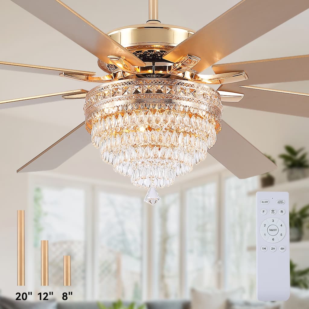 72" Modern Ceiling Fan Chandelier with Lights and Remote for Living Room, Patio, Retro/Farmhouse Lighting - 72 Inches