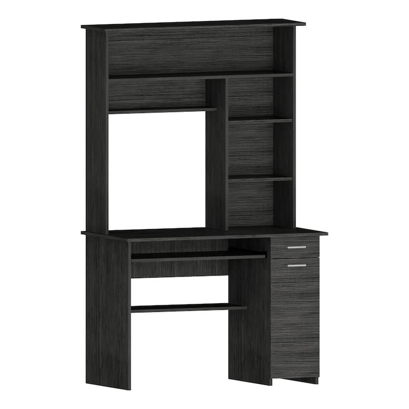Compu 180 Hutch Desk with 5 Shelves, Retractable Keyboard Tray, CPU Panel, and Drawer