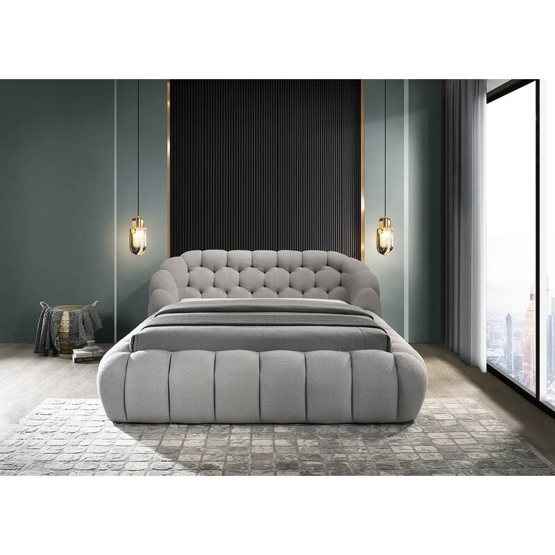 Contemporary Gray Finish Upholstered 1 Piece Platform Bed