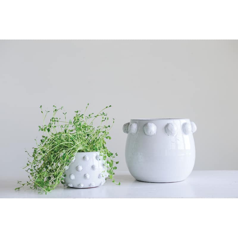 Terra-cotta Planter with Raised Dots Design - 10.5"L x 10.5"W x 9.0"H