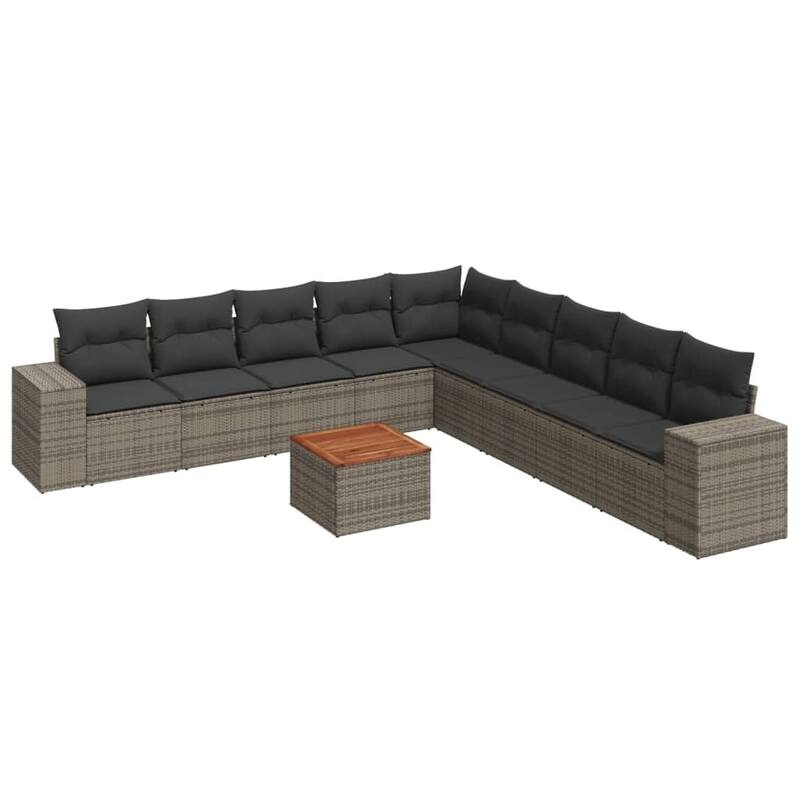 vidaXL Patio Sofa Set with Cushions Outdoor Furniture 10 Piece Poly Rattan - 21.7 x 21.7 x 14.6