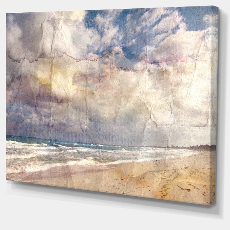 Designart "Retro Ocean Watercolor" Seascape Painting Canvas Art Print