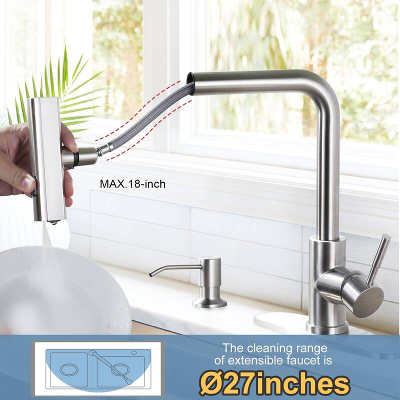 WOWOW Single Handle Waterfall Pull Down Sprayer Kitchen Faucet