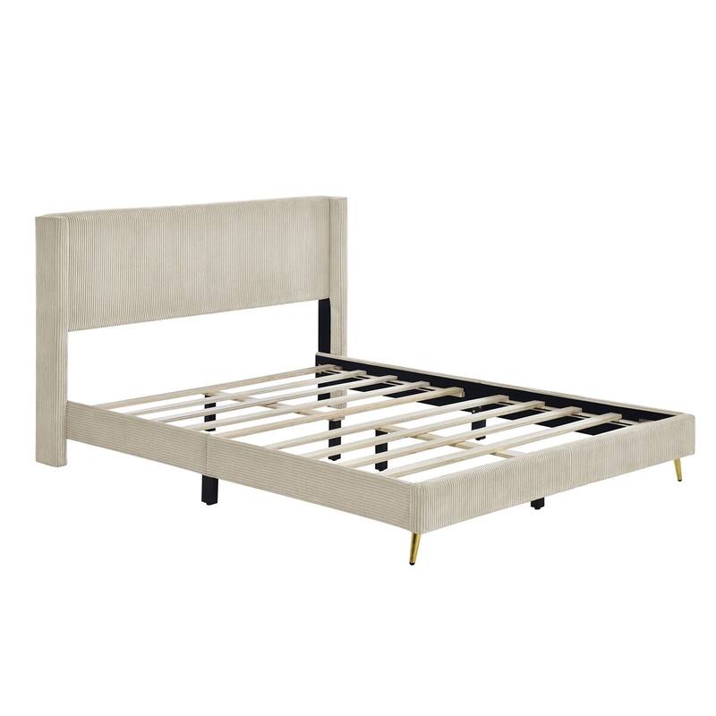 Merax Queen Size Corduroy Platform Bed with Metal Legs