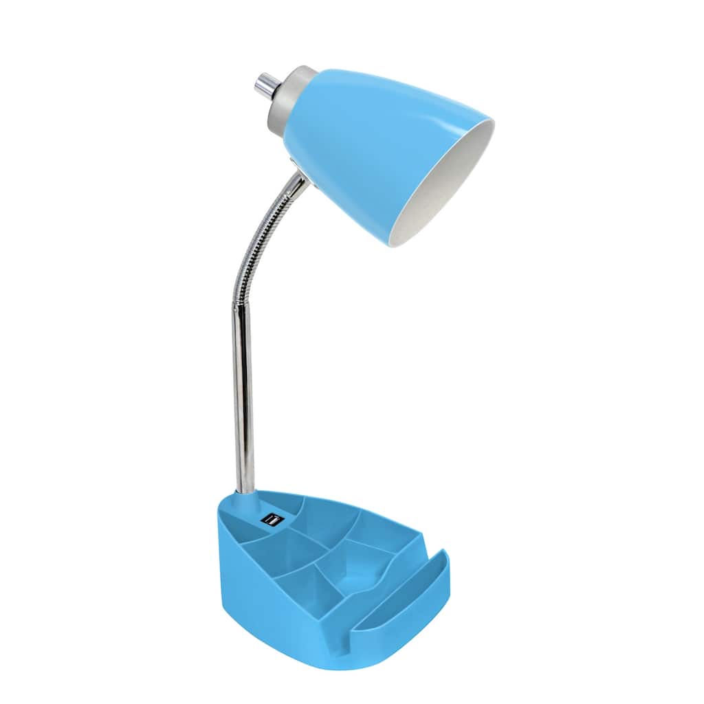 18.5 in. Chrome Finish Table Lamp with Blue Shade, Desk Lamp for Writing and Computer Desks