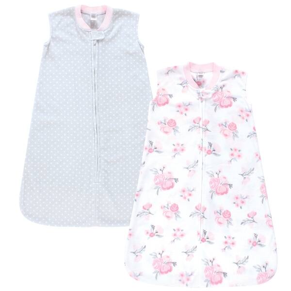 slide 1 of 1, Hudson Baby Infant Girl Plush Sleeping Bag, Sack, Blanket 2pk, Basic Pink Floral 0-6 Months - Basic Pink Floral