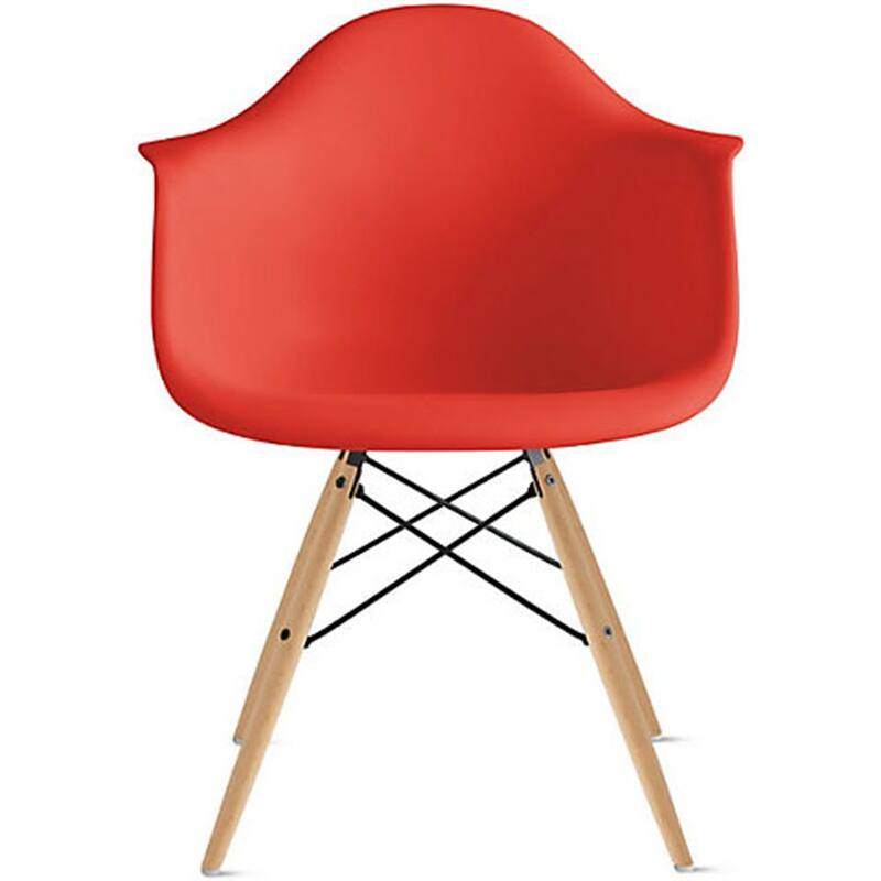 Modern Plastic Dining Chair with Eiffel Dowel Wood Legs – Mid-Century Accent Chair for Kitchen, Dining Room, or Office - Bright Red