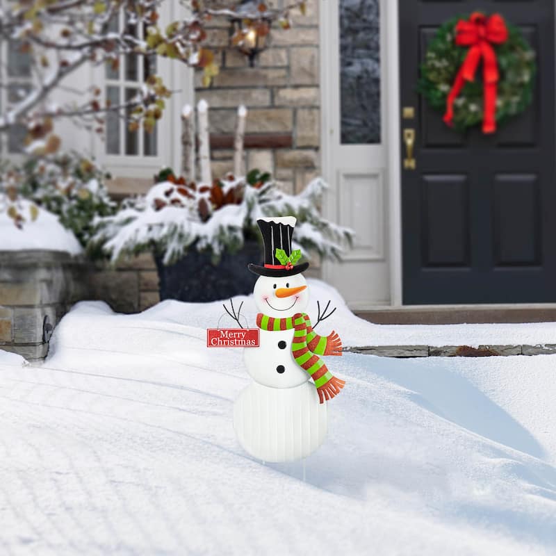 Glitzhome Christmas Metal Nutcraker Snowman Santa Garden Yard Stakes Wall Decor - Snowman