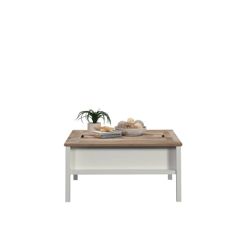 Wood Coffee Table with Chess Game Surface, White - 38.47" L x 38.47" W x 19.02" H
