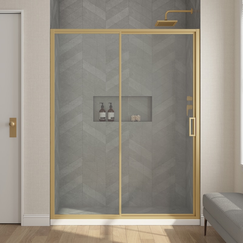 Stanford Sliding Clear Alcove Shower Door - 60" - Clear - Gold
