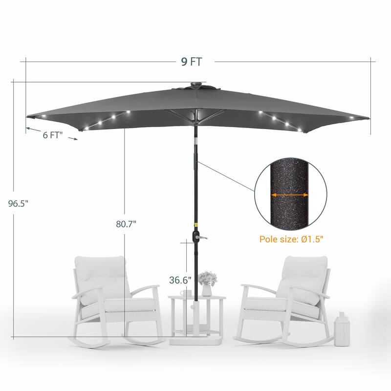 LIVOOSUN 6x9Ft LED Patio Umbrella Weather Resistant Table Umbrella