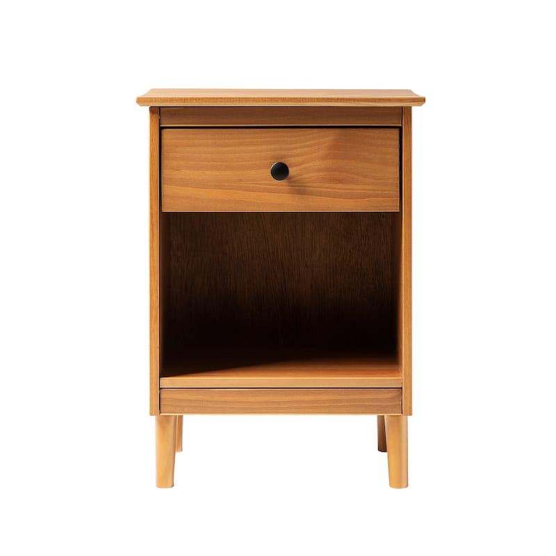 Classic 1-Drawer Solid Wood Nightstand with Cubby for Living Room, Bedroom and Office - Caramel