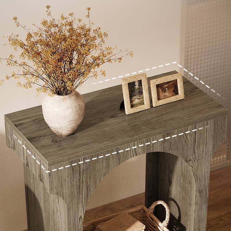 2 Tier Wood End Side Table with Innovative Arched Design