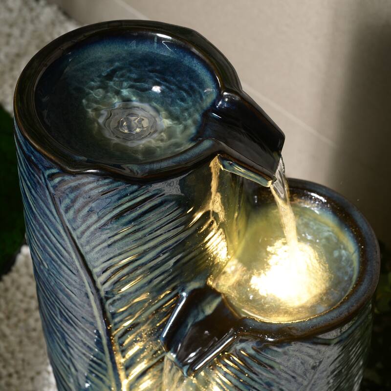 LED Lighted Ceramic Outdoor Garden Fountain - 25.25" - Blue